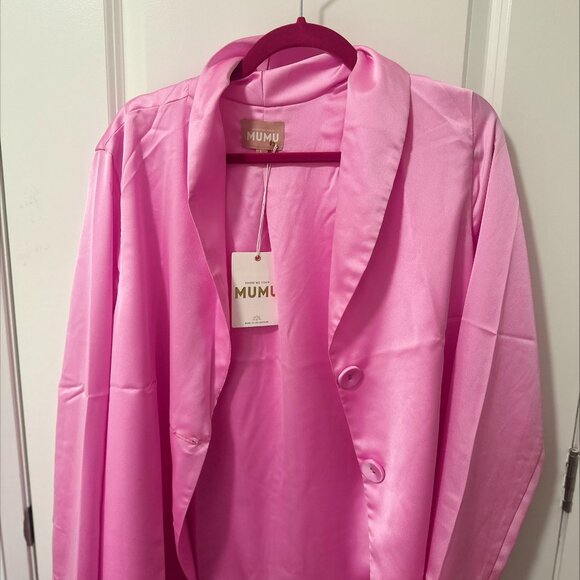 SHOWMEYOURMUMU - PINK SATIN FELIX BLAZER - Picture 2 of 4